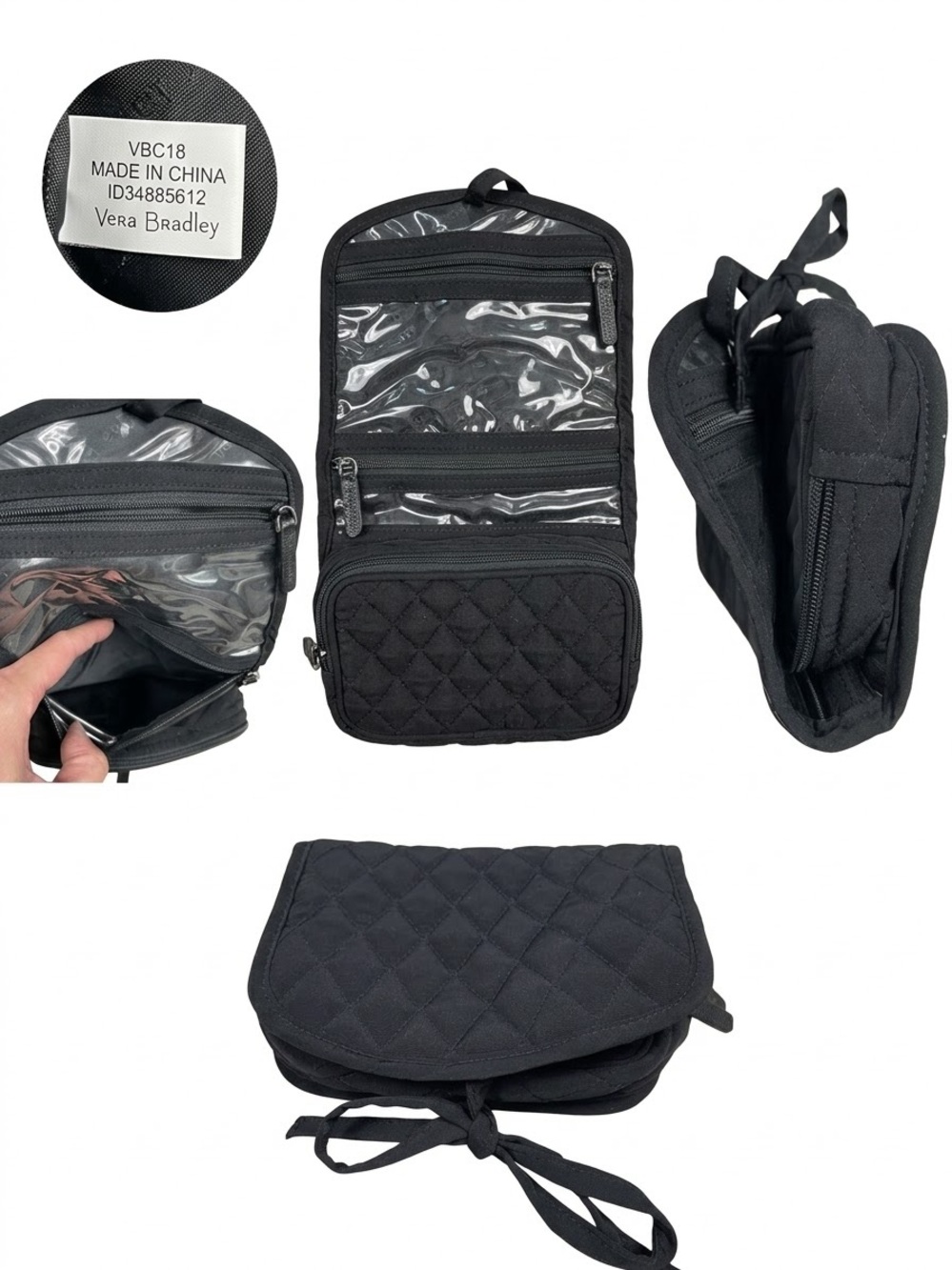 Vera Bradley Black Quilted Travel Toiletry Cosmetic Bag